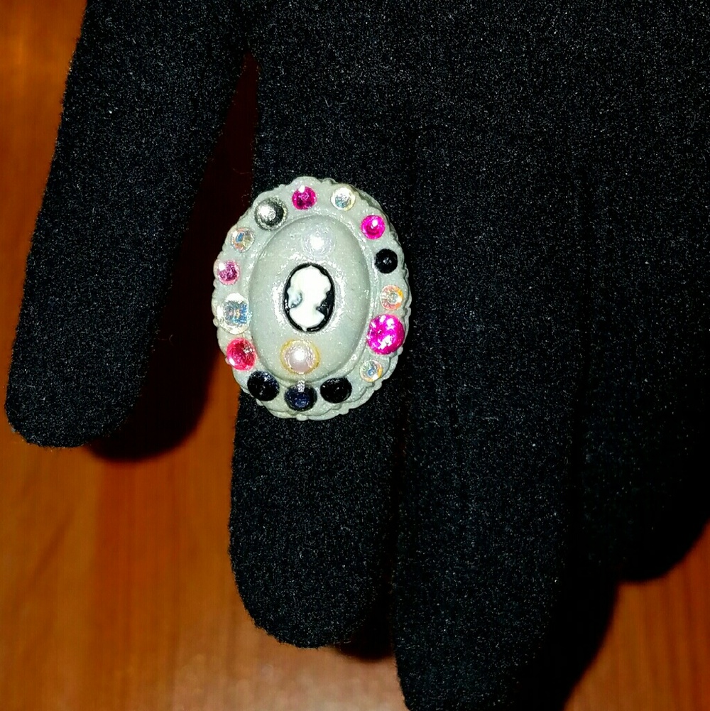 Vintage Cameo Statement Ring with Pink and Black Accents
